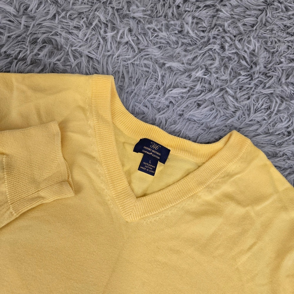 Brooks Brothers 346 V-Neck Sweater Mens Large Yellow Excellent Supima Cotton‎